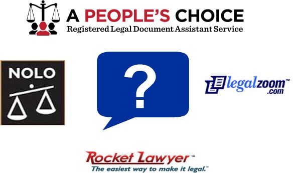 compare legalzoom vs nolo vs rocket lawyer vs a peoople's choice